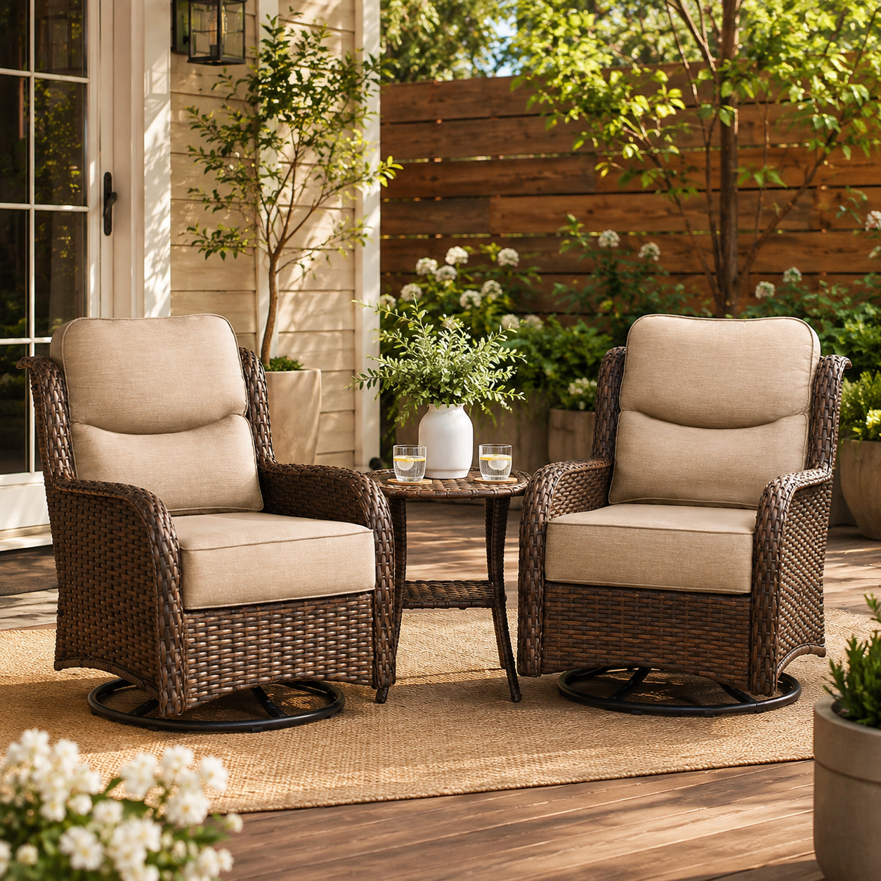 HUMMUH 3PCS Patio Swivel Glide Chairs