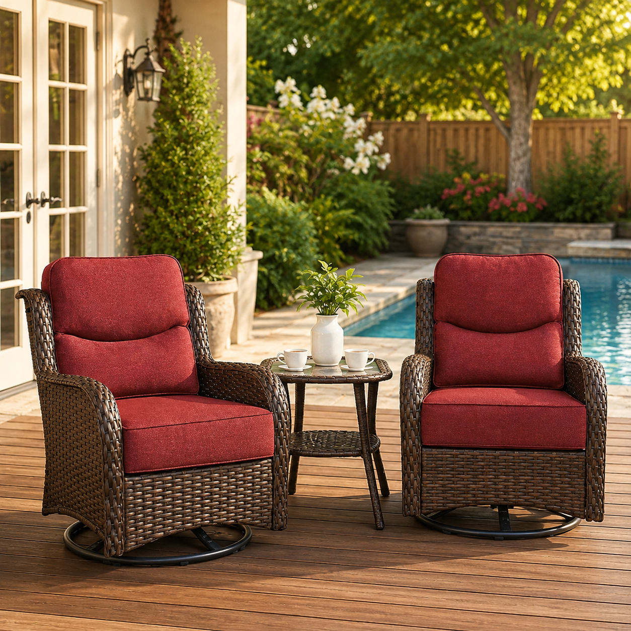 HUMMUH 3PCS Patio Swivel Glide Chairs