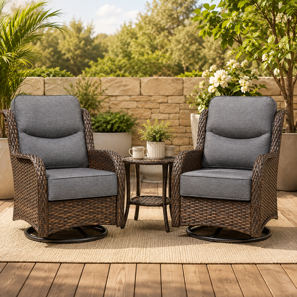 HUMMUH 3PCS Patio Swivel Glide Chairs