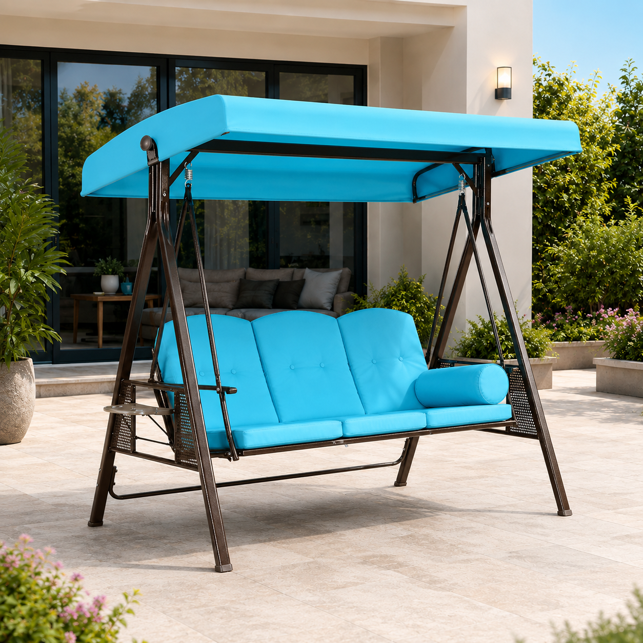 3-Seater Deluxe Outdoor Patio Swing with Adjustable Canopy & Cushioned Seat