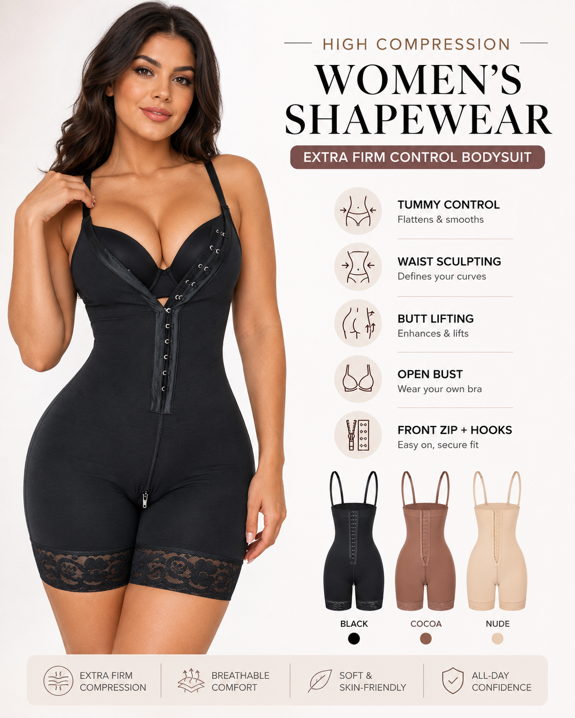 High Compression Women's Shapewear Extra Firm Control Bodysuit