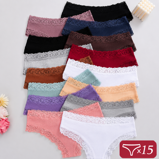 15-Pack Soft Cotton Lace Bikini Briefs